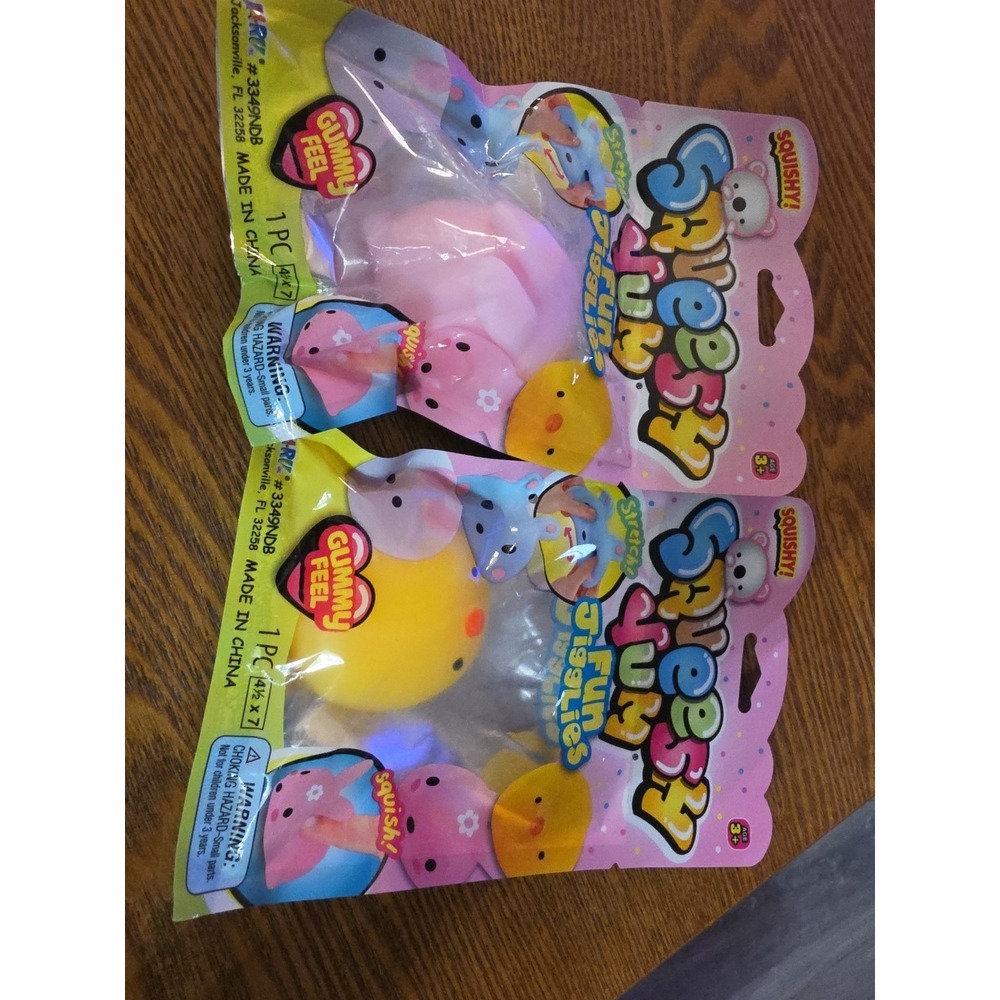 Gosh! Yum Fun Jigglies Squishy Toys Yellow, Pink Sensory Squeeze Lot Of 2